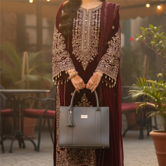 Burgundy Crosshatch Shoulder Bag