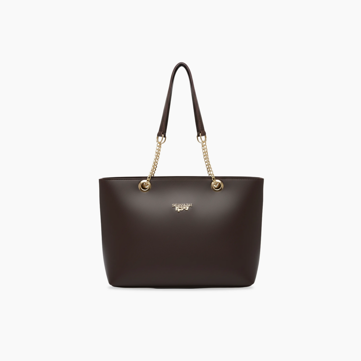 Elegant Brown Leather Bag with Gold Chain