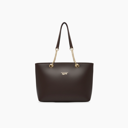 Elegant Brown Leather Bag with Gold Chain