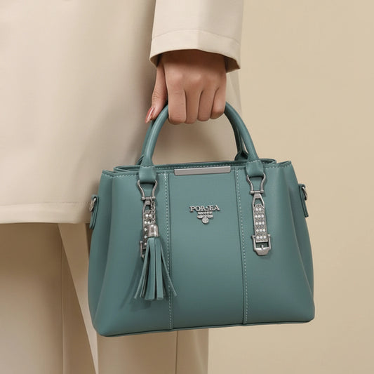 Teal Leather Handbag with Crystal