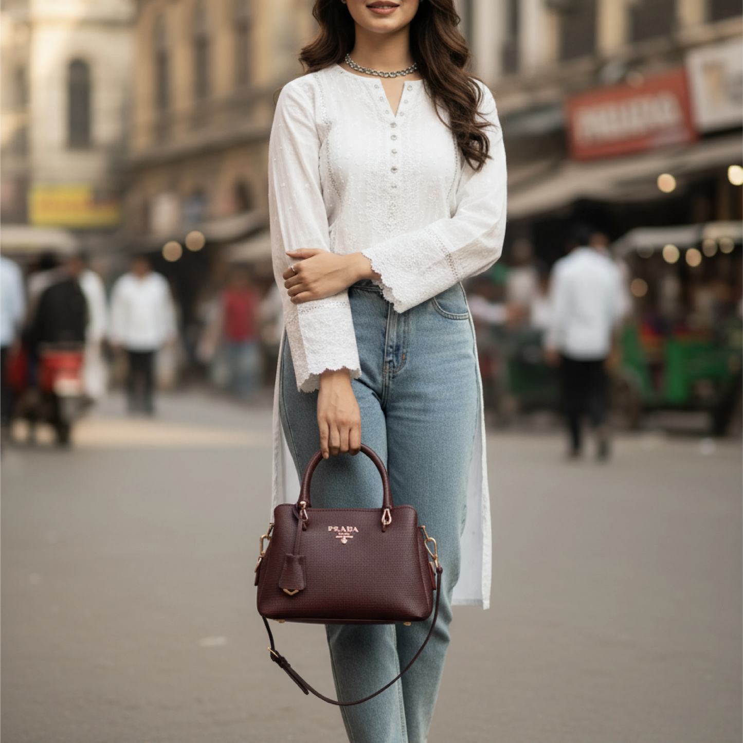 The Burgundy Saffiano-Style Satchel