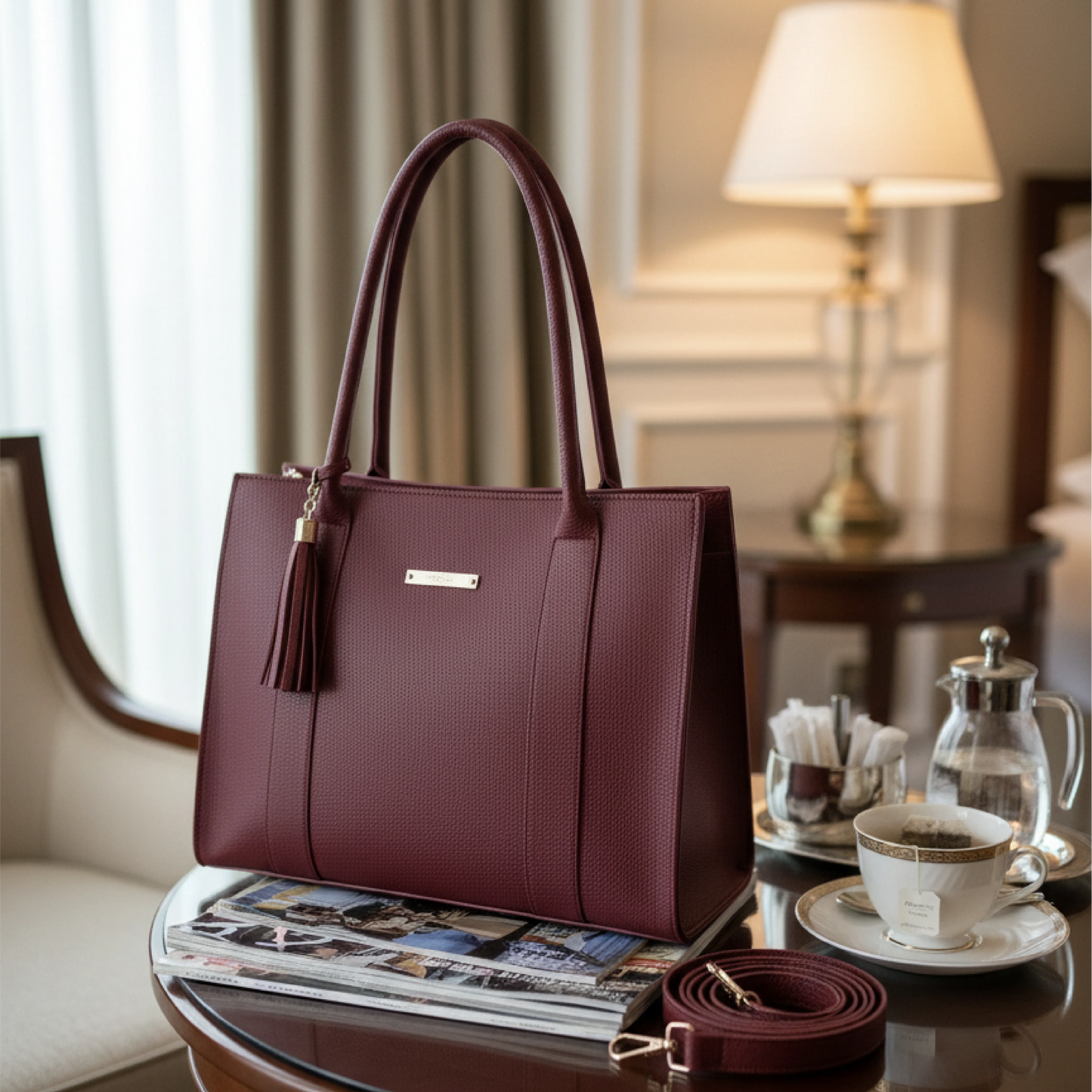 Burgundy Crosshatch Shoulder Bag