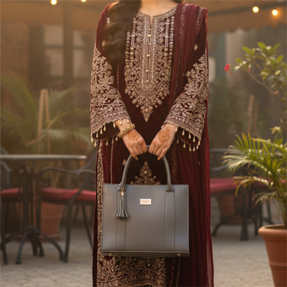 Burgundy Crosshatch Shoulder Bag